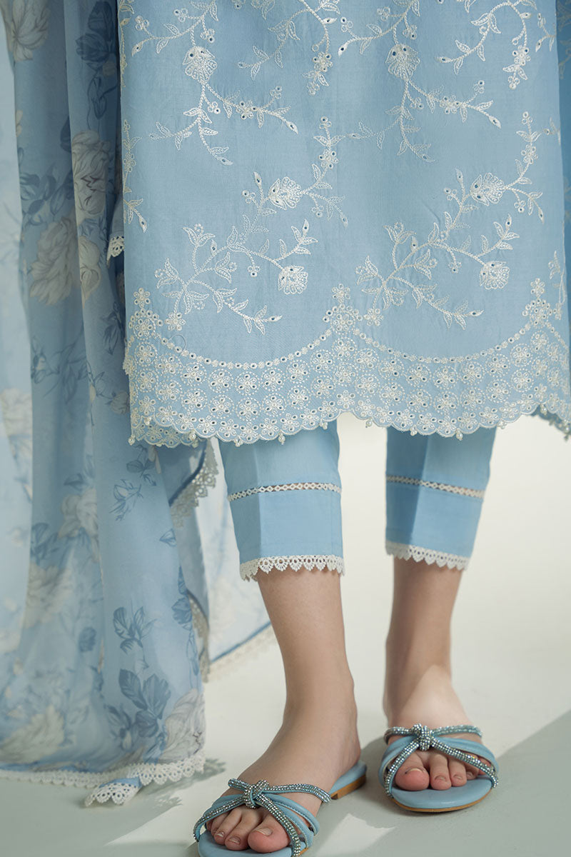 CROSS STITCH-3PC DHANAK EMBROIDERED SHIRT WITH COUTRAI PRINTED SHAWL AND TROUSER-ADR-4109