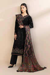 SAPPHIRE-3PC DHANAK EMBROIDERED SHIRT WITH COUTRAI WOOL PRINT SHAWL & TROUSER-ADR-4117