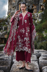IMAGE-3PC DHANAK EMBROIDERED SHIRT WITH CHIFFON EMBROIDERED DUPATTA AND EMB TROUSER-ADR-4113