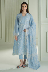 CROSS STITCH-3PC DHANAK EMBROIDERED SHIRT WITH COUTRAI PRINTED SHAWL AND TROUSER-ADR-4109