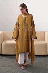 IZEL-3PC DHANAK EMBROIDERED SHIRT WITH DHANAK SHAWL AND EMB TROUSER-ADR-4335