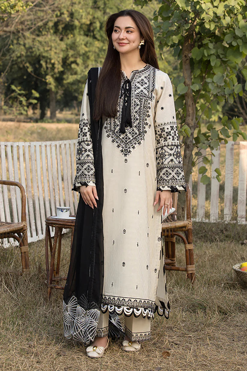 QALAMQAR-3PC LAWN EMBROIDERED SHIRT WITH CHIFFON EMBROIDERED DUPATTA AND TROUSER-ADR-3757