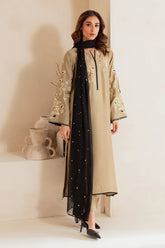 VINTAGE-3PC DHANAK EMBROIDERED SHIRT WITH CHIFFON EMB DUPATTA AND TROUSER-ADR-4292