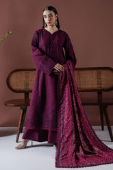 ASIM JOFA-3PC DHANAK EMBROIDERED SHIRT WITH COURTRAI PRINTED SHAWL & TOUSER-ADR-4219