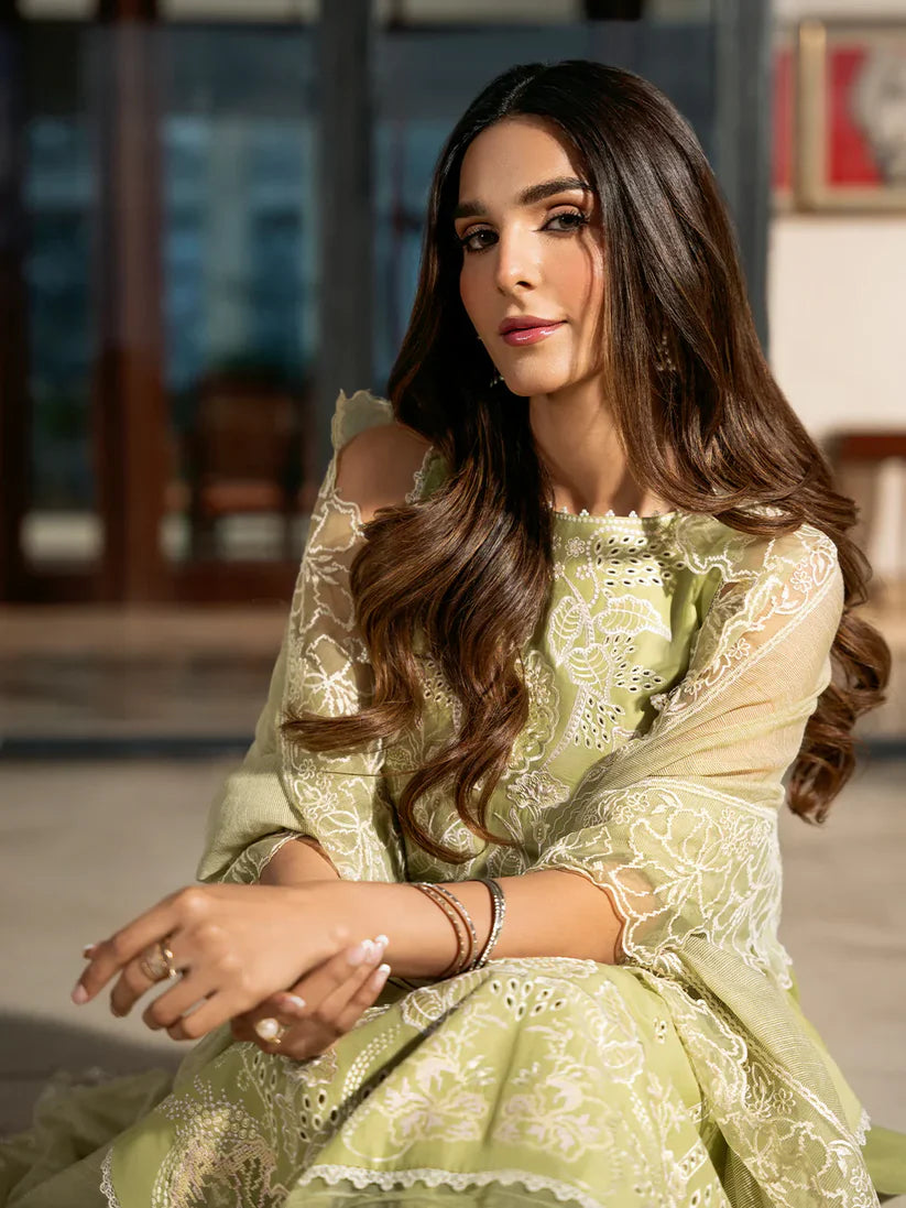 IZEL - 3PC LAWN EMBROIDERED SHIRT WITH KHADI NET EMBROIDERED DUPATTA AND TROUSER-ADR-3740