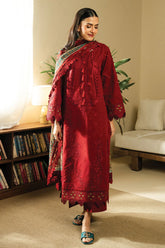 BATIK-3PC DHANAK EMBROIDERED SHIRT WITH COURTRAI WOOL PRINTED SHAWL AND TROUSER-ADR-4138