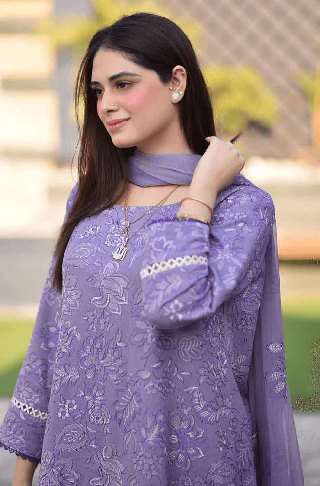 BAREEZE-3PC DHANAK EMBROIDERED SHIRT WITH CHIFFON EMBROIDERED DUPATTA AND TROUSER ADR-4163