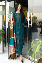 ADORE-3PC KHADDAR CUTWORK EMBROIDERED SHIRT WITH KASHMIRI JACQUARD WOOL SHAWL-ADR-1516