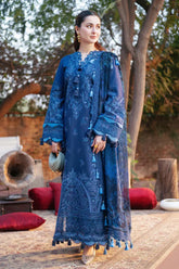 JADE-3PC LAWN CHIKANKARI EMBROIDERED SHIRT WITH CHIFFON PRINTED DUPATTA AND TROUSER -ADR-4602