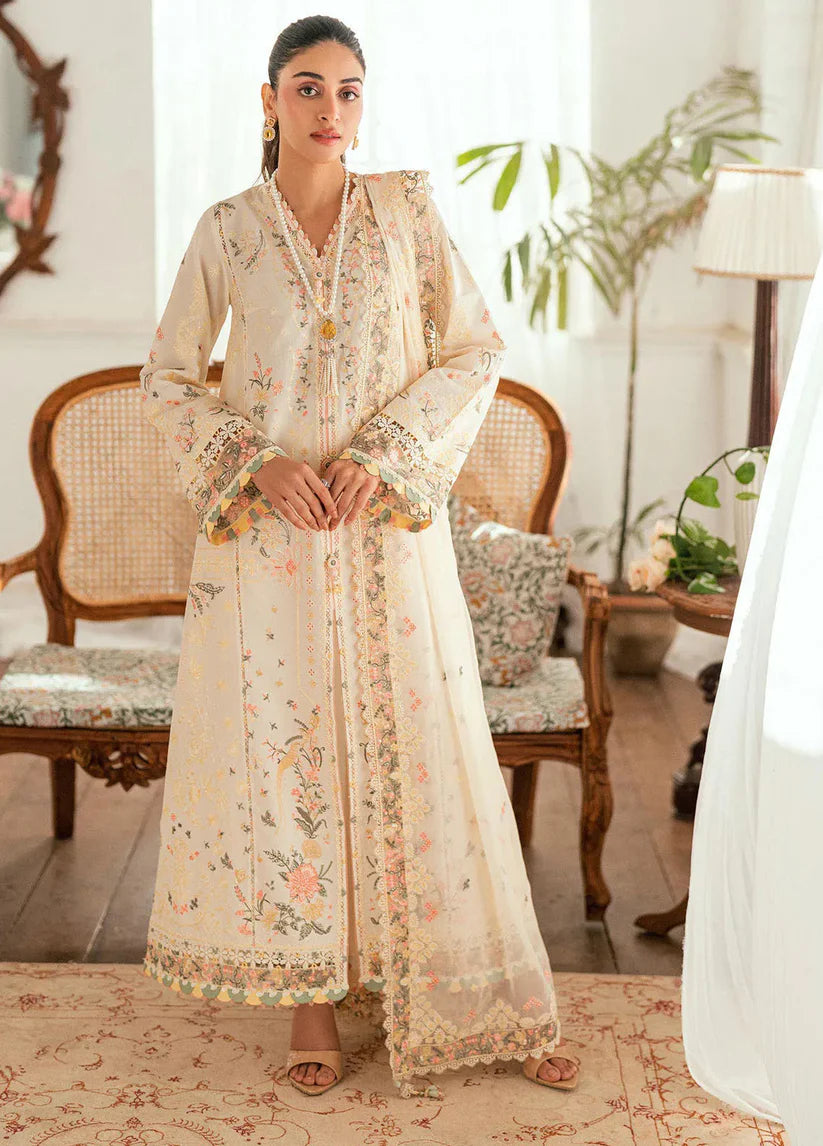 QALAMQAR - 3PC LAWN EMBROIDERED SHIRT WITH ORGANZA EMBROIDERED DUPATTA AND TROUSER -ADR-3804