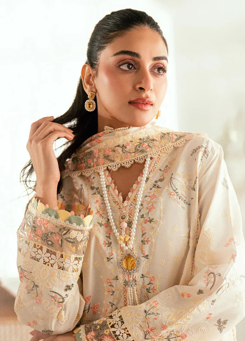 QALAMQAR - 3PC LAWN EMBROIDERED SHIRT WITH ORGANZA EMBROIDERED DUPATTA AND TROUSER -ADR-3804