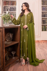 SAPPHIRE-3PC DHANAK EMBROIDERED SHIRT WITH CHIFFON DUPATTA AND TROUSER-ADR-4084