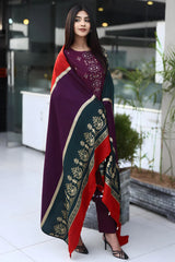 ADORE-3PC KHADDAR CUTWORK EMBROIDERED SHIRT WITH KASHMIRI JACQUARD WOOL SHAWL-ADR-1550