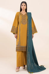 SAPPHIRE- 3PC DHANAK EMBROIDERED SHIRT WITH DHANAK EMBROIDERED SHAWL AND TROUSER-ADR-4071