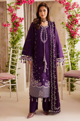 MAHNUR-3PC DHANAK EMBROIDERED SHIRT WITH DHANAK EMBROIDERED SHAWL & TROUSER-ADR-4328
