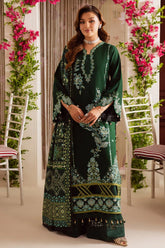 MAHNUR-3PC DHANAK EMBROIDERED SHIRT WITH COURTRAI PRINTED SHAWL & TROUSER-ADR-4327