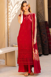 MIRAKHI-3PC LAWN CHIKENKARI EMBROIDERED SHIRT WITH LAWN JAQUARD PRINT DUPATTA -ADR-5400