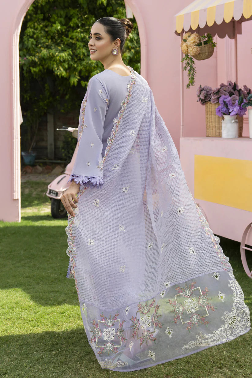 MIRAKHI-3PC LAWN EMBROIDERED SHIRT WITH KHAADI NET EMB DUPATTA & TROUSER-ADR-M10