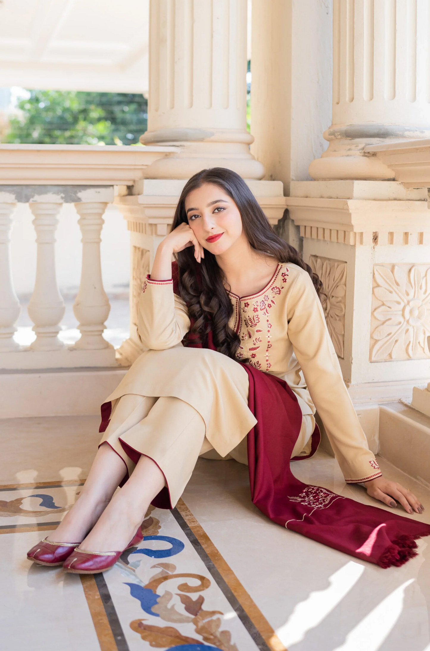 AISLING - 3PC DHANAK EMBROIDERED SHIRT WITH DHANAK DUAPATTA AND TROUSER-ADR-3131