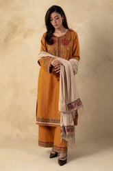 ZARA SHAHJAHAN - 3PC DHANAK EMBROIDERED SHIRT WITH DHANAK EMBROIDERED SHAWL AND TROUSER -ADR-4009