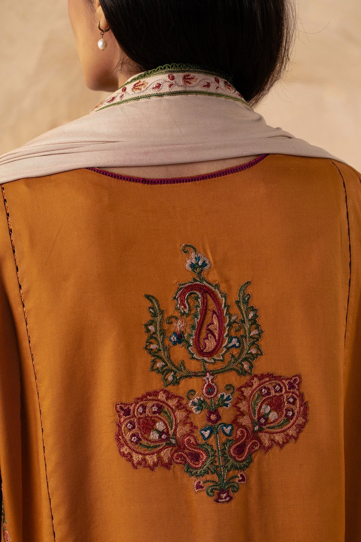 ZARA SHAHJAHAN - 3PC DHANAK EMBROIDERED SHIRT WITH DHANAK EMBROIDERED SHAWL AND TROUSER -ADR-4009