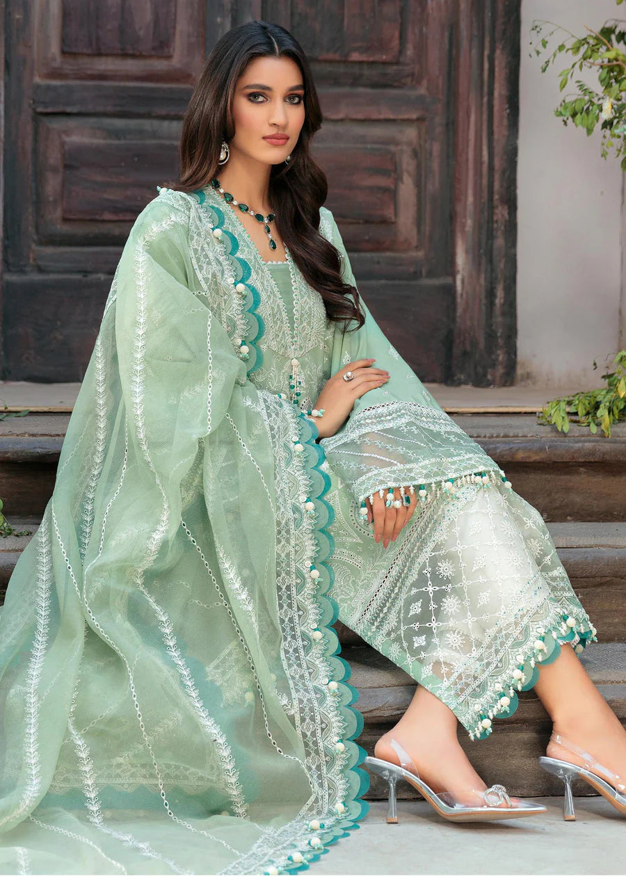 SAHEEFA- LAWN 3PC EMBROIDERED SHIRT WITH ORGANZA EMBROIDERED DUPATTA WITH TROUSER -ADR- 3426