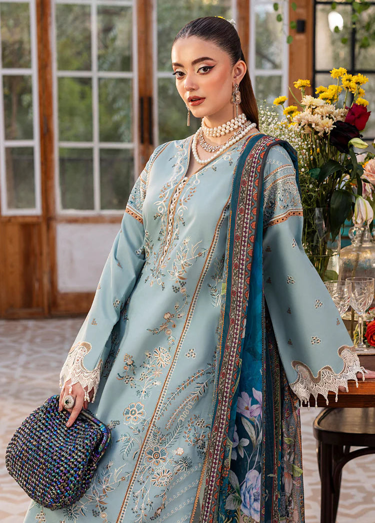 SAPPHIRE-3PC DHANAK EMBROIDERED SHIRT WITH COURTRAI PRINTED SHAWL AND TROUSER-ADR-4267