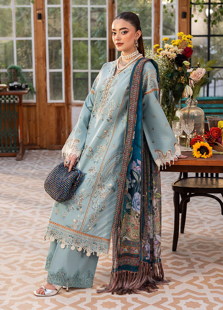 SAPPHIRE-3PC DHANAK EMBROIDERED SHIRT WITH COURTRAI PRINTED SHAWL AND TROUSER-ADR-4267
