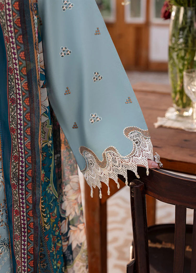 SAPPHIRE-3PC DHANAK EMBROIDERED SHIRT WITH COURTRAI PRINTED SHAWL AND TROUSER-ADR-4267