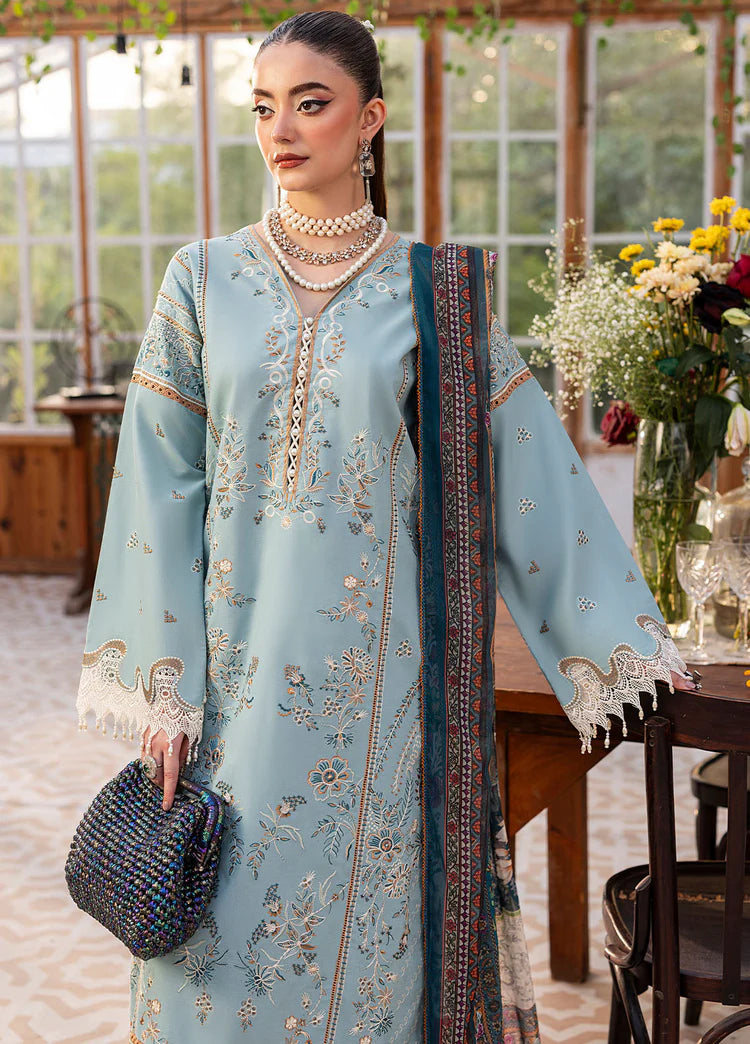SAPPHIRE-3PC DHANAK EMBROIDERED SHIRT WITH COURTRAI PRINTED SHAWL AND TROUSER-ADR-4267