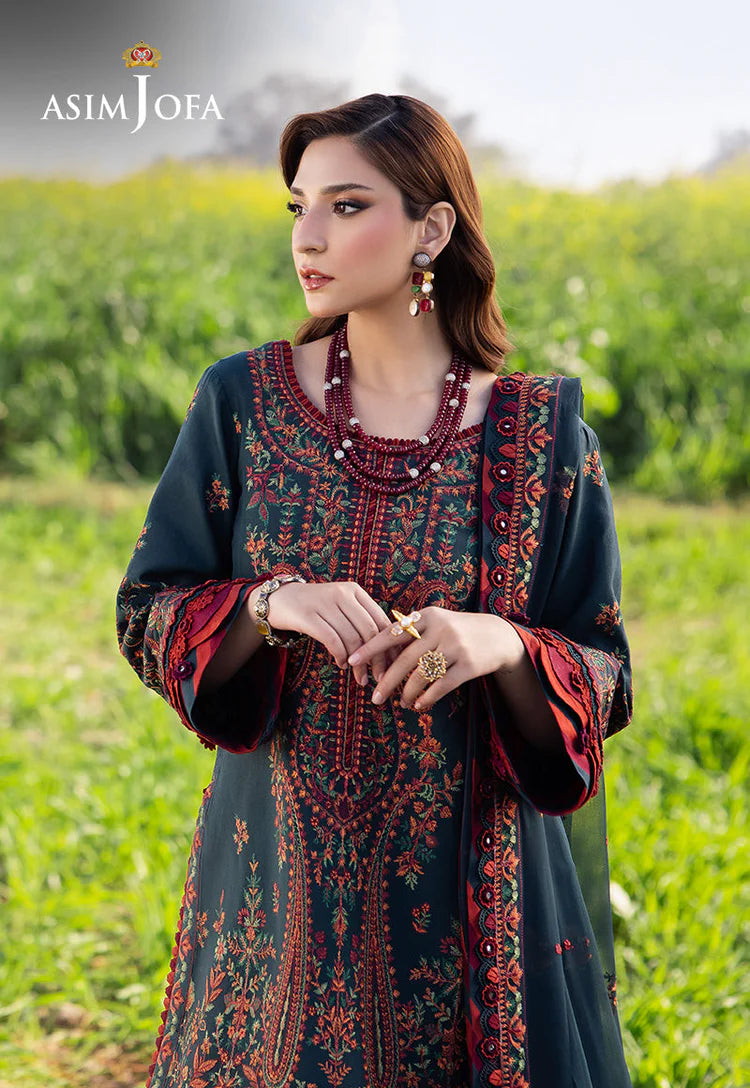 ASIM JOFA-3PC DHANAK EMBROIDERED SHIRT WITH DHANAK EMBROIDERED SHAWL AND TROUSER -ADR-4191
