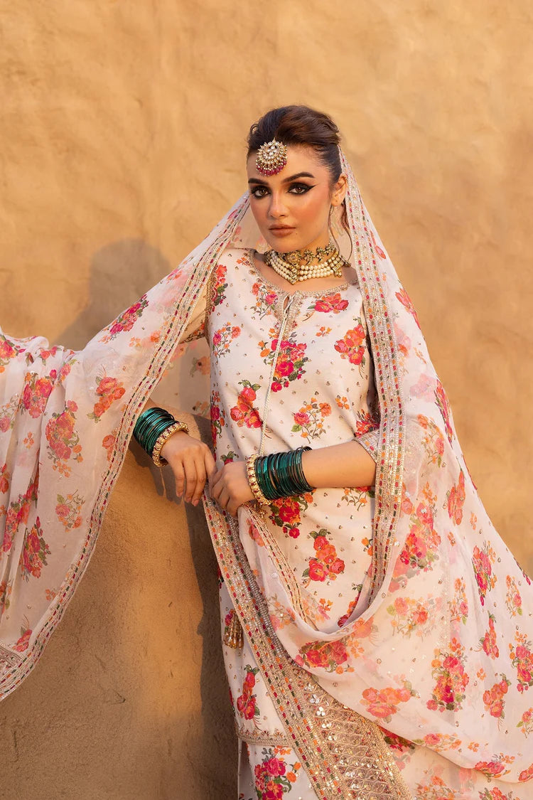 CHARIZMA-3PC SHAMOZE SILK PRINTED EMB SHIRT WITH SOFT SILK PRINTED EMB DUPATTA & EMB TROUSER-ADR