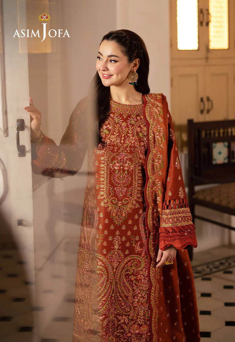 ASIM JOFA-3PC KARANDI SEQUIN EMBROIDERED SHIRT WITH KARANDI EMBROIDERED SHAWL AND TROUSER -ADR-4330
