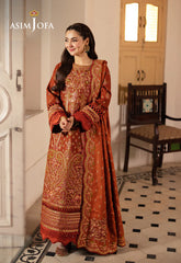 ASIM JOFA-3PC KARANDI SEQUIN EMBROIDERED SHIRT WITH KARANDI EMBROIDERED SHAWL AND TROUSER -ADR-4330