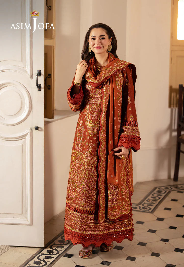 ASIM JOFA-3PC KARANDI SEQUIN EMBROIDERED SHIRT WITH KARANDI EMBROIDERED SHAWL AND TROUSER -ADR-4330