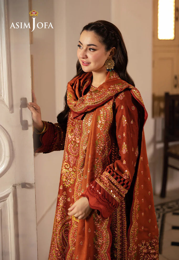 ASIM JOFA-3PC KARANDI SEQUIN EMBROIDERED SHIRT WITH KARANDI EMBROIDERED SHAWL AND TROUSER -ADR-4330