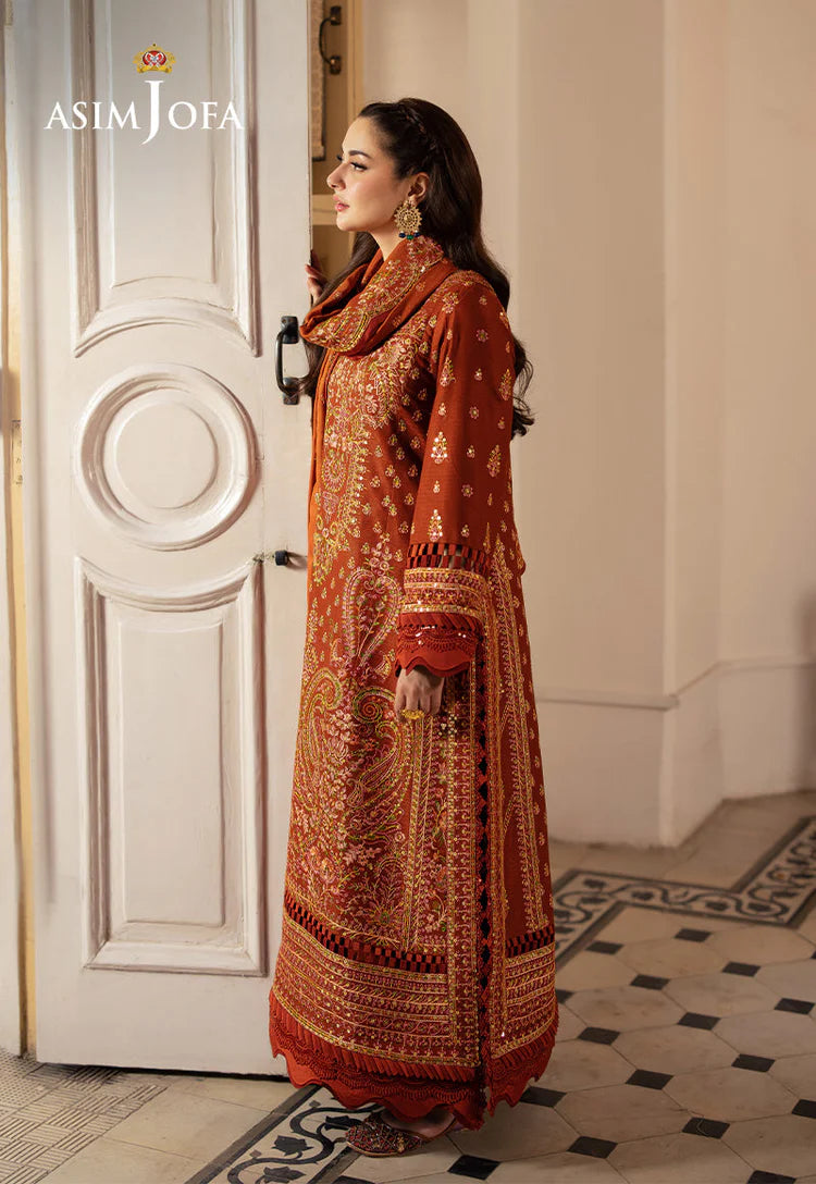 ASIM JOFA-3PC KARANDI SEQUIN EMBROIDERED SHIRT WITH KARANDI EMBROIDERED SHAWL AND TROUSER -ADR-4330
