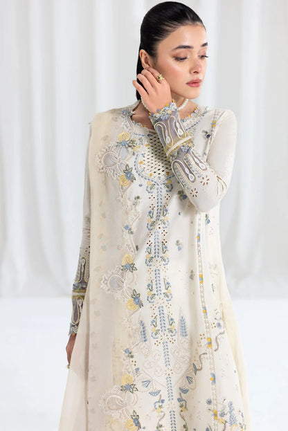 QALAMQAR - 3PC LAWN EMBROIDERED SHIRT WITH NET EMBROIDERED DUPATTA AND TROUSER -ADR-3801