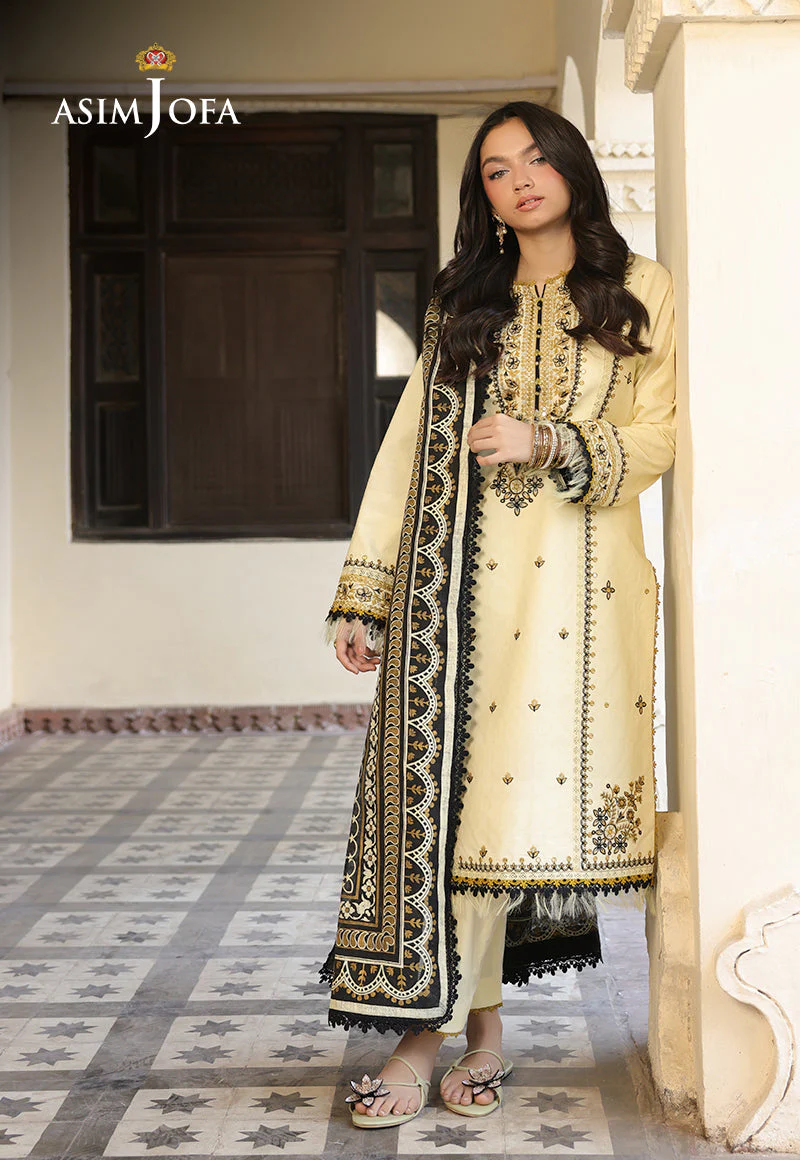 ASIM JOFA - 3PC LAWN EMBROIDERED SHIRT WITH MONARK PRINTED DUPATTA AND TROUSER -ADR-3728