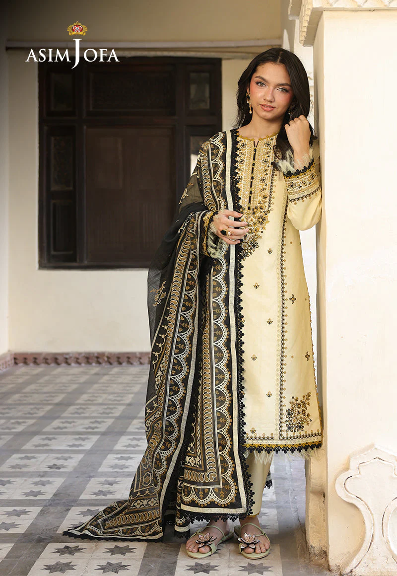 ASIM JOFA - 3PC LAWN EMBROIDERED SHIRT WITH MONARK PRINTED DUPATTA AND TROUSER -ADR-3728