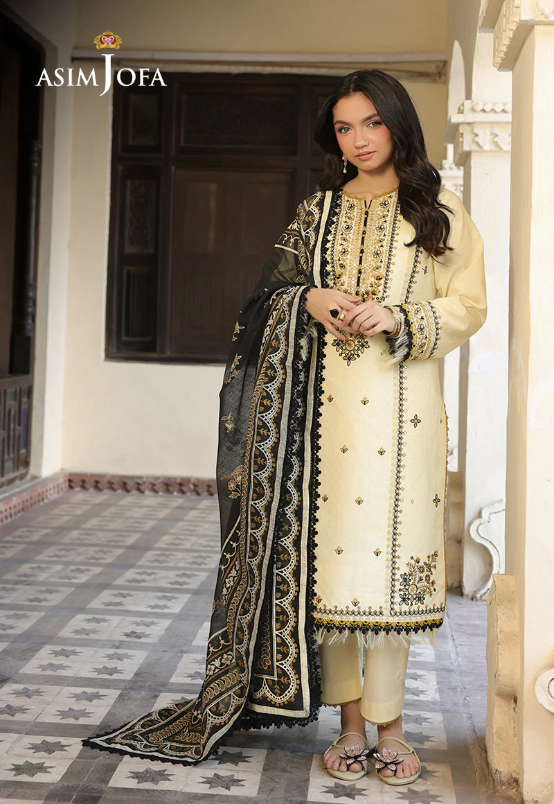 ASIM JOFA - 3PC LAWN EMBROIDERED SHIRT WITH MONARK PRINTED DUPATTA AND TROUSER -ADR-3728