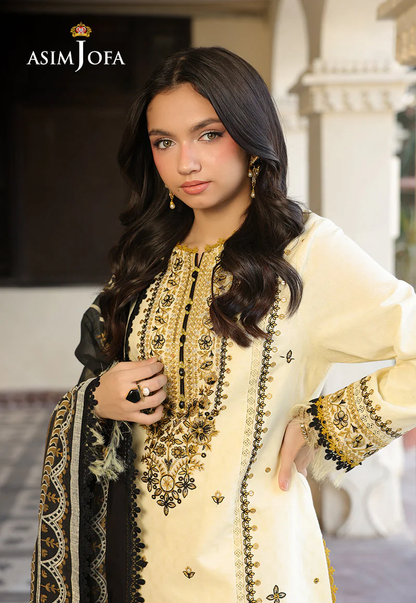 ASIM JOFA - 3PC LAWN EMBROIDERED SHIRT WITH MONARK PRINTED DUPATTA AND TROUSER -ADR-3728