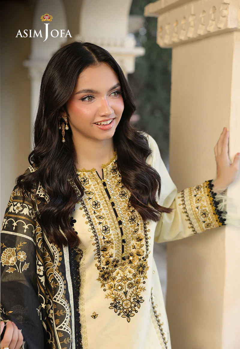 ASIM JOFA - 3PC LAWN EMBROIDERED SHIRT WITH MONARK PRINTED DUPATTA AND TROUSER -ADR-3728