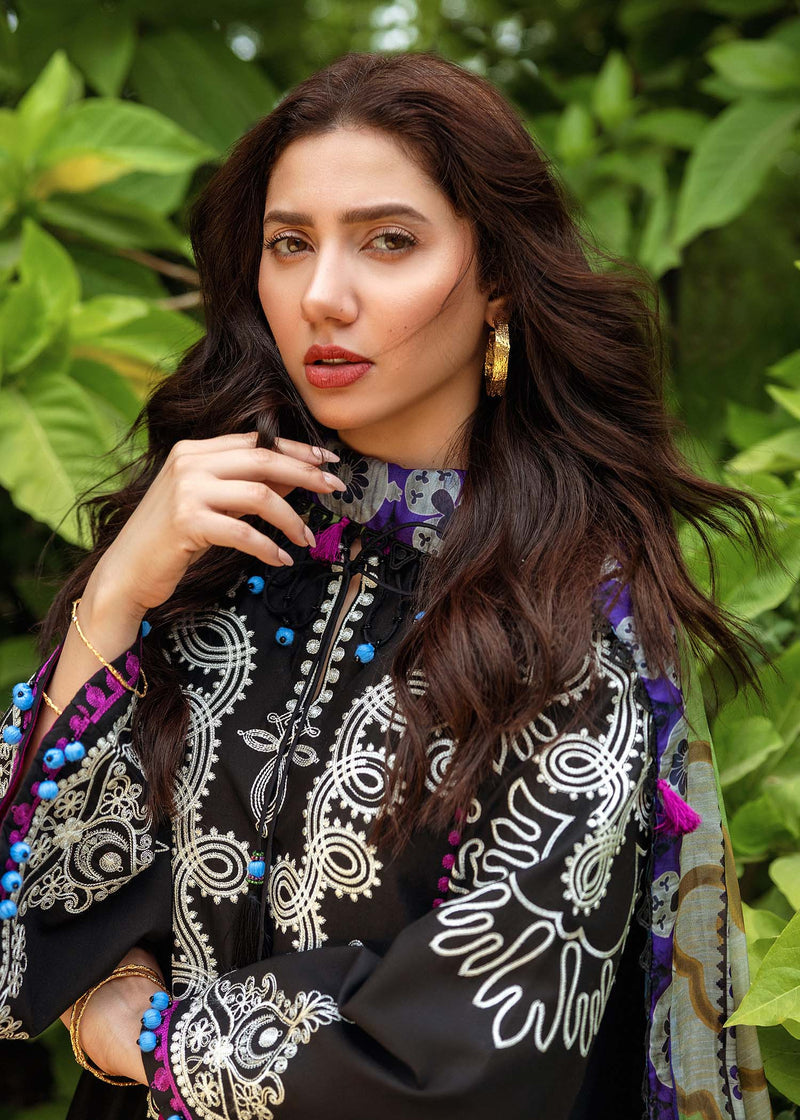 SIRAA BY SADAF-3PC LAWN EMBROIDERED SHIRT WITH MONARK PRINT DUPATTA AND LAWN TROUSER-ADR-3514