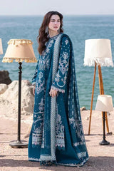QALAMQAR-3PC DHANAK HEAVY EMBROIDERED SHIRT WITH DHANAK EMB SHAWL AND EMB TROUSER-ADR-5137
