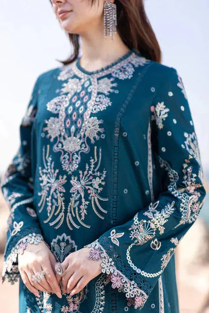 QALAMQAR-3PC DHANAK EMBROIDERED SHIRT WITH DHANAK EMBROIDERED SHAWL AND TROUSER-ADR-4021