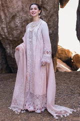 QALAMQAR-3PC LAWN LASERCUTWORK EMBROIDERED SHIRT WITH KHAADI NET EMBROIDERED DUPATTA AND TROUSER-ADR-4726