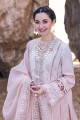 QALAMQAR-3PC LAWN LASERCUTWORK EMBROIDERED SHIRT WITH KHAADI NET EMBROIDERED DUPATTA AND TROUSER-ADR-4726
