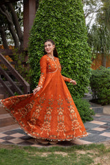 ANEELAS-FROCK 3PC LAWN EMBROIDERED SHIRT WITH CHIFFON EMBROIDERED DUPATTA AND TROUSER-ADR-4858