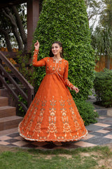 ANEELAS-FROCK 3PC LAWN EMBROIDERED SHIRT WITH CHIFFON EMBROIDERED DUPATTA AND TROUSER-ADR-4858